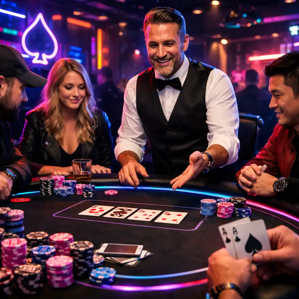 Stół pokerowy podczas wydarzenia z rekreacyjną rozgrywką