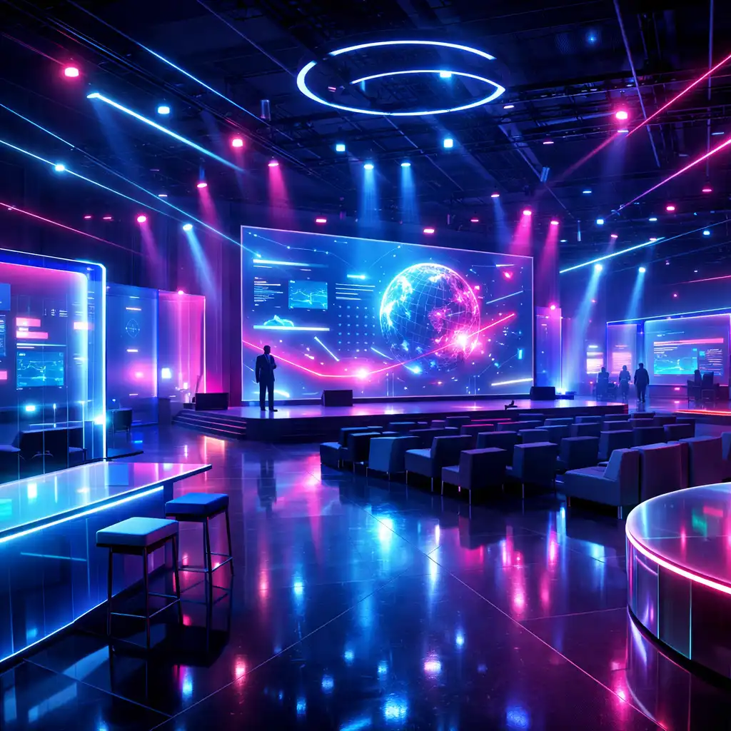 Elegancka strefa eventowa z neonowym światłem i stołami do gier rekreacyjnych