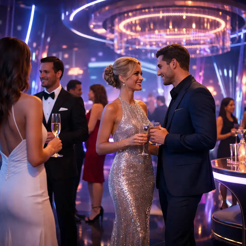 Elegancka scenografia wieczornego eventu z oświetleniem premium
